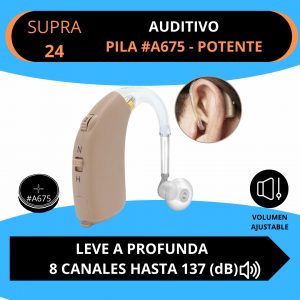 Audífono retroauricular Supra 24 con pila #A675, para pérdida auditiva de leve a profunda