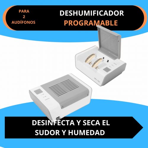 Deshumidificador programable para audífonos, seca y desinfecta hasta dos aparatos auditivos